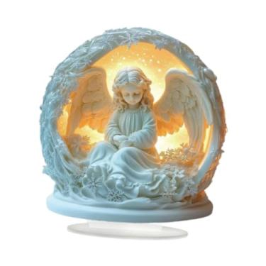 Imagem de UGPLM Decoração de anjo acrílico peça central 2D artesanato presente enfeite de mesa com base para escritório estante casa sala de estar, Style C