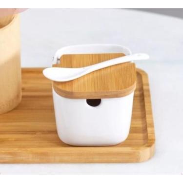 Imagem de Saleiro Porta Condimentos Açucareiro com colher de Porcelana com tampa