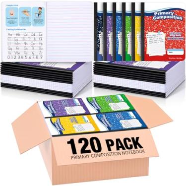 Imagem de Watersay Pacote com 120 cadernos de redação pautados primários, diário de grau K-2 com 50 folhas, caderno de redação de livros de composição primária de 19 cm x 24 cm para crianças, jardim de