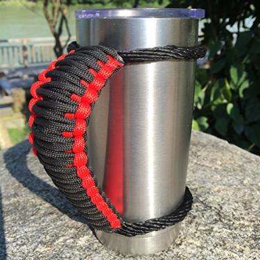 Imagem de MOCE Cabo de paracord feito à mão para copo Yeti/Rtic/Ozark Trail Rambler de 590 ml. Vermelho/Preto