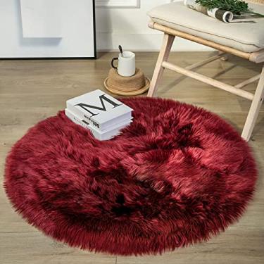 Imagem de Ashler tapete de pele sintética, tapete felpudo fofo ultra macio 3 x 3 pés tapete de pele redondo, tapete felpudo vermelho profundo lavável na máquina, tapetes de decoração de berçário para quarto, quarto de crianças, sala de estar