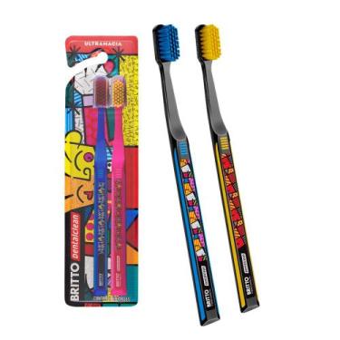 Imagem de Pack 2 Escovas Dentais Ultramacia Fina Ultra Soft Kit Romero Britto De