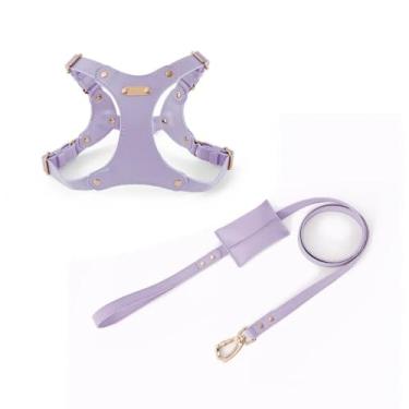 Imagem de Correia peitoral de couro macio para cães de estimação ajustável, coleira de caminhada para cães pequenos e médios, acessórios para animais de estimação (terno roxo, G)