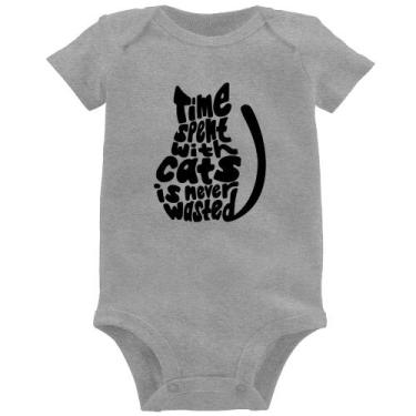 Imagem de Body Bebê Time spend with cats is never wasted - Foca na Moda, Cinza, 