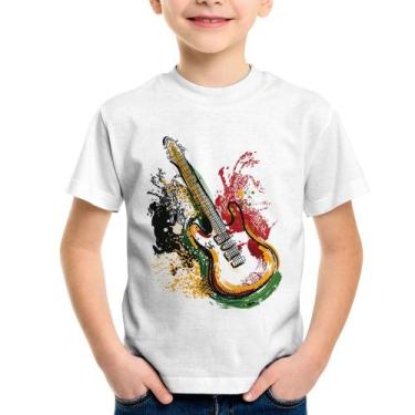 Imagem de Camiseta Infantil Guitarra Reggae - Foca na Moda, Branco, 4