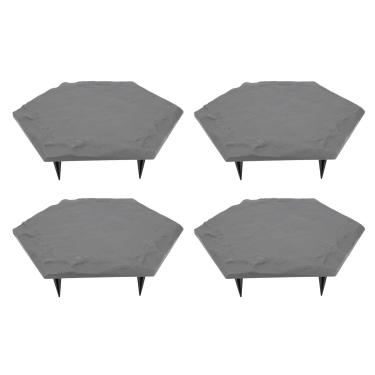 Imagem de Pacote com 4 pedras para uso externo, pedras leves de 29 cm com estacas de solo, resistente ao clima, design circular, padrão cinza claro para pavimentadoras de caminhos ao ar livre