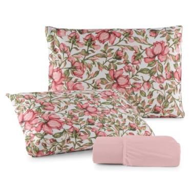 Imagem de Jogo de Lençol Com Elástico Malha 100% Algodão 03 Pçs Estampado Solteiro Casal Queen King Size (Rose, Solteiro)