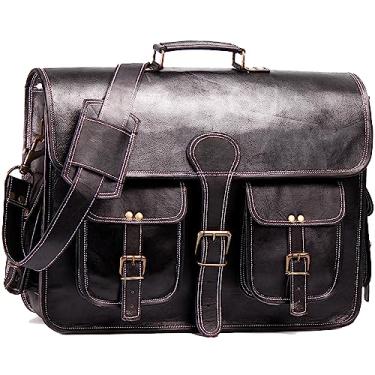 Imagem de Bolsa carteiro vintage de couro genuíno de 45,7 cm - estilo pasta masculina, Preto, 18 Inches, Bolsa carteiro