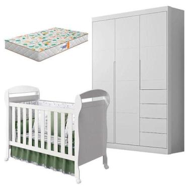 Imagem de Berço Americano Danny E Guarda Roupa Infantil Eloá Branco Acetinado Co