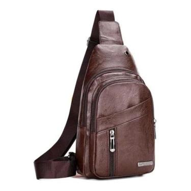 Imagem de Mochila Bolsa De Peito  De Couro Com Usb Para Motoqueiro - NoBrand, Pe