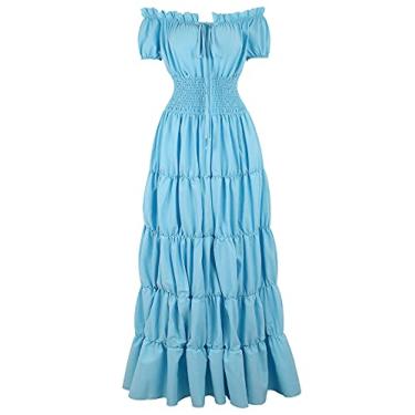 Imagem de Fantasia renascentista feminina camisola medieval Steampunk camponesa top irlandês sob o vestido azul claro G