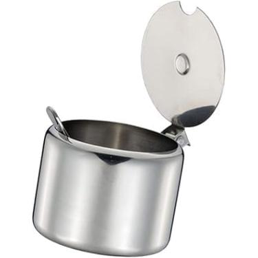 Imagem de Conjunto de açucareiro prateado de aço inoxidável de 285 ml com colher, pote de tempero para condimentos, recipiente de açúcar com colher - tanque de armazenamento para vários temperos e especiarias,