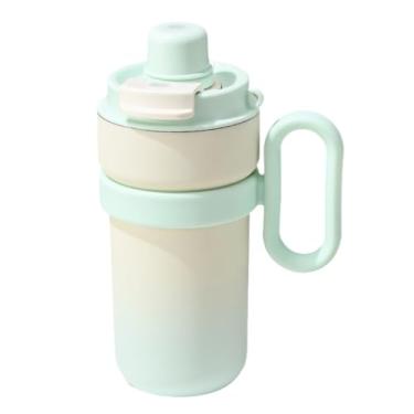 Imagem de Xícara de café moderna de aço inoxidável de camada dupla com isolamento a vácuo – 400 ml (corda) e 480 ml (cabo) | Caneca de bebida portátil elegante para bebidas quentes e frias (verde, 480 ml)