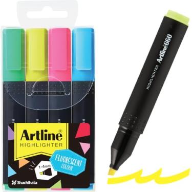 Imagem de Artline Carteira 660 1-4 mm com 4 marcadores de ponta de cinzel - rosa flurocente/amarelo flurocente/verde flurocente/azul claro