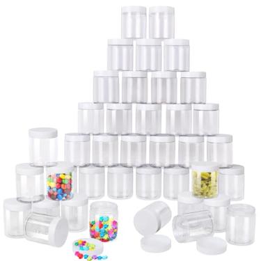 Imagem de IHDYPPEW Pacote com 48 frascos de plástico transparente de 227 g com tampas brancas, frascos de plástico vazios, frascos de plástico cosméticos com tampas para creme, manteigas corporais, hidratantes