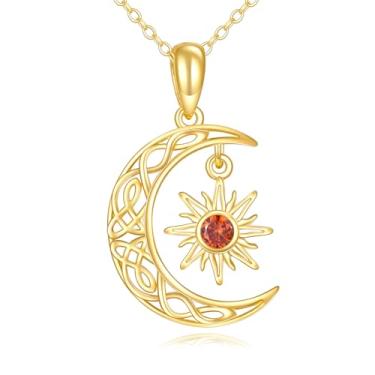 Imagem de KECHO Colar feminino de ouro maciço 14 k sol e lua com pingente de nó celta joia irlandesa presente de aniversário do dia das mães para mães amigas (03 - colar de sol e lua), 18, Ouro amarelo