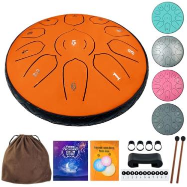 Imagem de Oun Nana Tambor de língua de aço, instrumentos musicais de cura sonora para adultos e crianças, 15 cm Tambor de chuva de 28 cm para jardim, acampamento, meditação, yoga, chakra, presentes, laranja