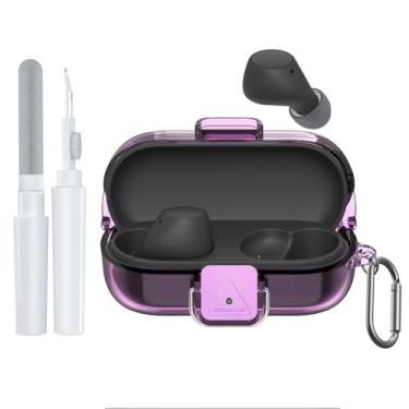 Imagem de POZCIS [Com trava de segurança] para Sony WF-C510, capa protetora de TPU transparente e macia com mosquetão e kit de limpeza conjunto de acessórios (roxo claro)