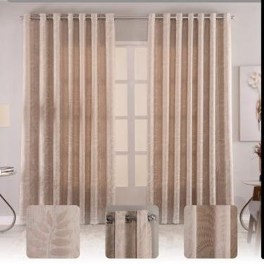 Imagem de Cortina Jacquard 3,00x2,50 Tecido Elegante Sala e Quarto Indicada para Varão de 2,00 à 3,00 metros (Bege)