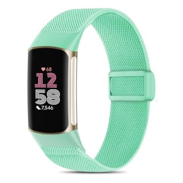 Imagem de EverAct Pulseira magnética elástica de nylon compatível com Fitbit Charge 6/Fitbit Charge 5, pulseira esportiva ajustável de tecido elástico para smartwatch Charge 5/6, feminino e masculino