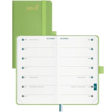 Imagem de BEZEND Agenda Academic Planner 2025 2026 com 2 colunas, diário semanal e mensal, livro de calendário de 18 meses com suporte para caneta, livro de agenda pequeno de 8,9 cm x 15,2 cm, capa dura de