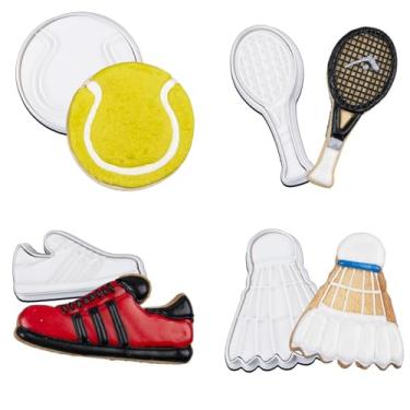 Imagem de Mostop Conjunto de cortador de biscoito esportivo com estampers, tênis, raquete de tênis, calçados esportivos, badminton, ferramentas de decoração de bolos, artigos de festa esportiva, lembrancinhas