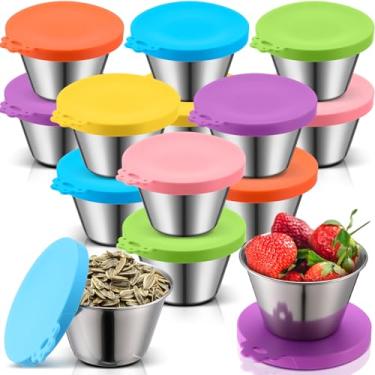 Imagem de Blushtier Embalagem com 12 recipientes de lanche de aço inoxidável de 170 g com tampas de silicone à prova de vazamento, lancheira empilhável, armazenamento de alimentos para creche, viagem