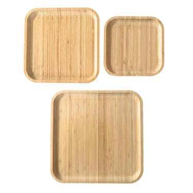 Imagem de Conjunto de 3 bandejas de bambu para servir – conjunto de tábua de charcutaria para queijo, carne, frutas e aperitivos – Travessa decorativa de madeira para cozinha, casa e banheiro armazenamento e