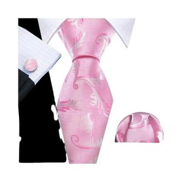 Imagem de Conjunto de Abotoaduras e Gravata Masculina - Seda Pêssego Coral Rosa 