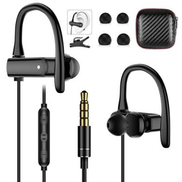 Imagem de Fones de ouvido com fio de 3,5 mm sobre os fones de ouvido para escola com gancho, plugue com fio, esportivo, corrida, treino, academia, microfone, para iPhone 6, 6s, Samsung Galaxy A14, MP3, MP4, PC
