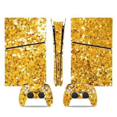 Imagem de PS5 Slim Digital Skin & Controller Decal Set - Adesivos de vinil personalizados para console PlayStation 5 e controle DualSense - Capas de jogos pretas foscas, proteção total (ouro brilhante, PS5 Slim