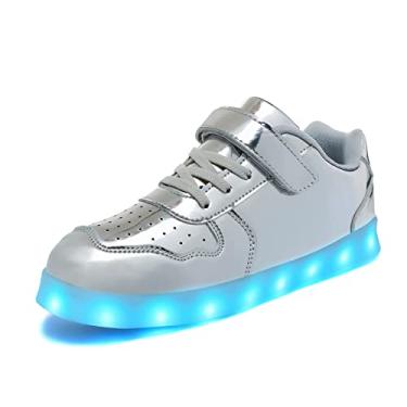 Imagem de Wooowyet Tênis infantil de LED para meninos com cadarço e baixa iluminação LED para meninas recarregável por USB, Prata, 11 Little Kid