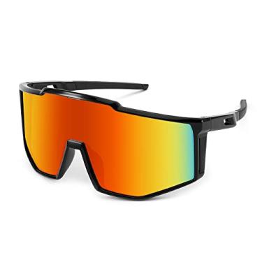 Imagem de Karsaer Óculos de sol Vision Wrap Around Shield Rave Neon Visor Uma Peça Espelhada 80s 90 Ciclismo Esportes Beisebol, Vermelho espelhado, Large