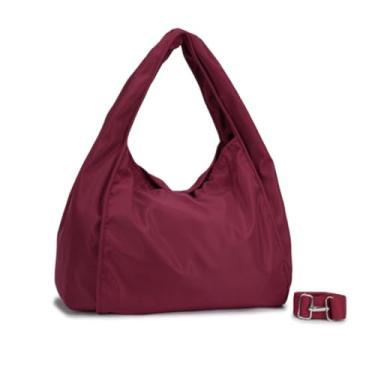 Imagem de Bolsa Nylon Feminina Grande para Faculdade, Trabalho, Academia e Uso Diário - Bolsa Universitária Lateral de Ombro Impermeável Dia a Dia Casual (Vinho)