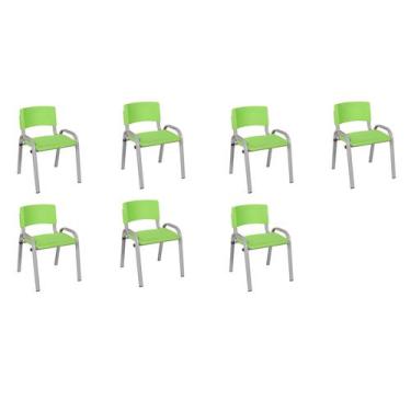 Imagem de Kit 7 Cadeira Iso Infantil Creche, Escola Base Cinza Verde Claro - LAU