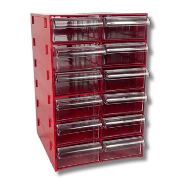 Imagem de Gaveteiro Organizador MAGUS CG612 Vermelho com 12 Gavetas Multiuso para Escritório, Ferramentas, Maquiagem e Papelaria - Organização com Eficiência e Estilo