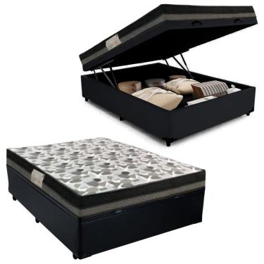 Imagem de Cama Baú Casal Sintético + Colchão Casal Ortobom Iso Dupla Face 60x138x188 preto