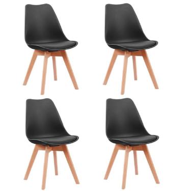 Imagem de Conjunto 4 Cadeiras Em Madeira Maciça E Polipropileno Leda Preto