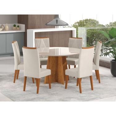 Imagem de Mesa De Jantar Redonda Vitara Com 6 Cadeiras Vegas Mel-marfim-off White