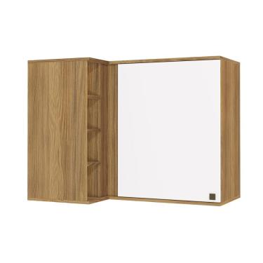 Imagem de Armário Aéreo De Canto Reto Celeste Kappesberg 100% Mdf 1 Porta 4 Nichos Nogueira/branco 98cm