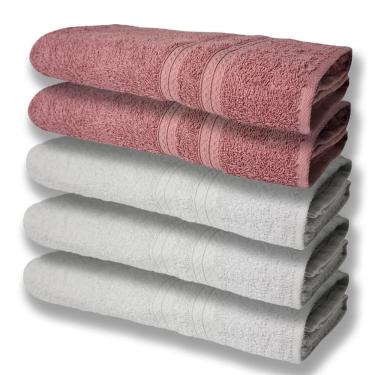 Imagem de 5 Toalhas Super Felpudas Grande E Grossa Algodão 80x150 Itália Soft Beka - Branco/rosê