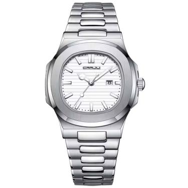 Imagem de Relogio Analógico Masculino Quadrado Luminoso Em Aço Inoxidável Impermeavel Branco