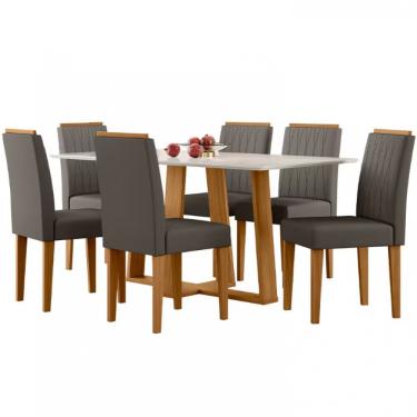 Imagem de Mesa De Jantar Retangular New Ceval Amsterdam Com 6 Cadeiras Ypê, Off White E Cappuccino
