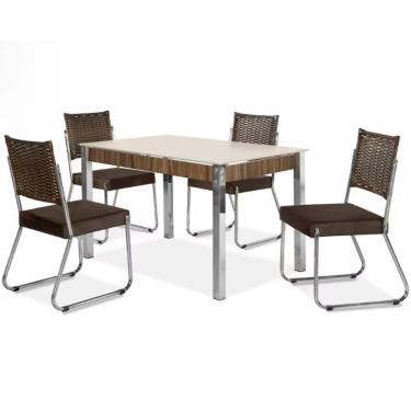 Imagem de Mesa De Jantar Aço Nobre Claudia C- Tampo Kanon E 4 Cadeiras Off White-nogal-chocolat- Marrom
