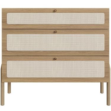 Imagem de Cômoda Com 03 Gavetas Para Quarto Closet Pés Madeira Moss A03 Hanover Roble