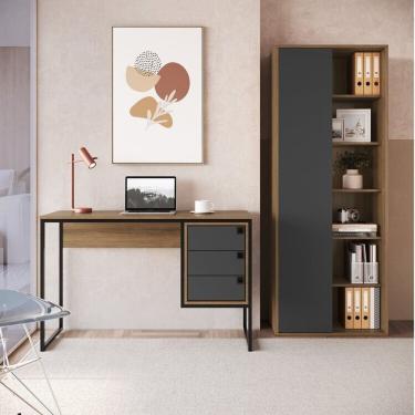 Imagem de Kit 2 Peças Com Escrivaninha 3 Gavetas E Livreiro Mel - Grafite