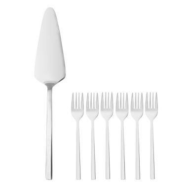 Imagem de Conjunto Sobremesa 7 Peças Para Bolo Prateado Aço Inox