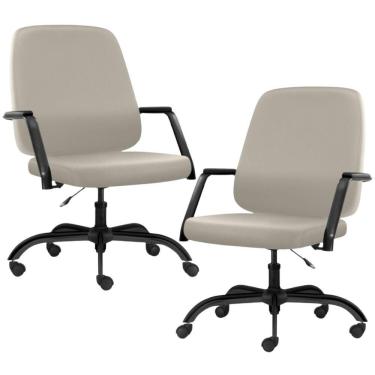 Imagem de Kit 02 Cadeiras Executiva Diretor Base Giratória Hub F02 Sintético Areia - Lyam Decor