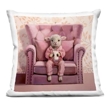 Imagem de Stupell Industries Travesseiro com estampa de cordeiro bebê com vidro de leite, 45 x 18 x 45 cm, rosa