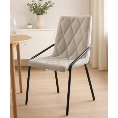 Imagem de Cadeira Estofada com Costura Decorativa e Base em Aço Carbono Pintura Epóxi – Yara Exclusiva